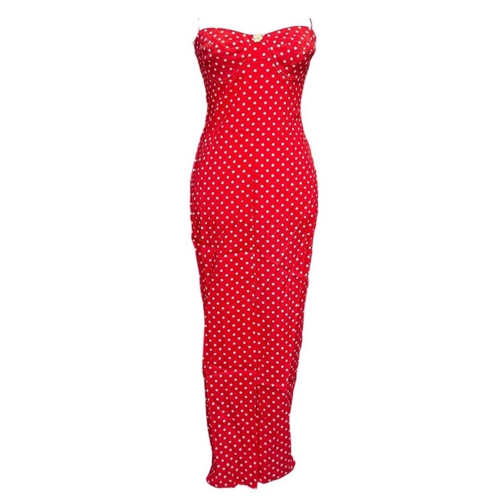 Vintage 1990s‎ Polka Dot Bustier Midi Dress Pinup Wiggle Dress